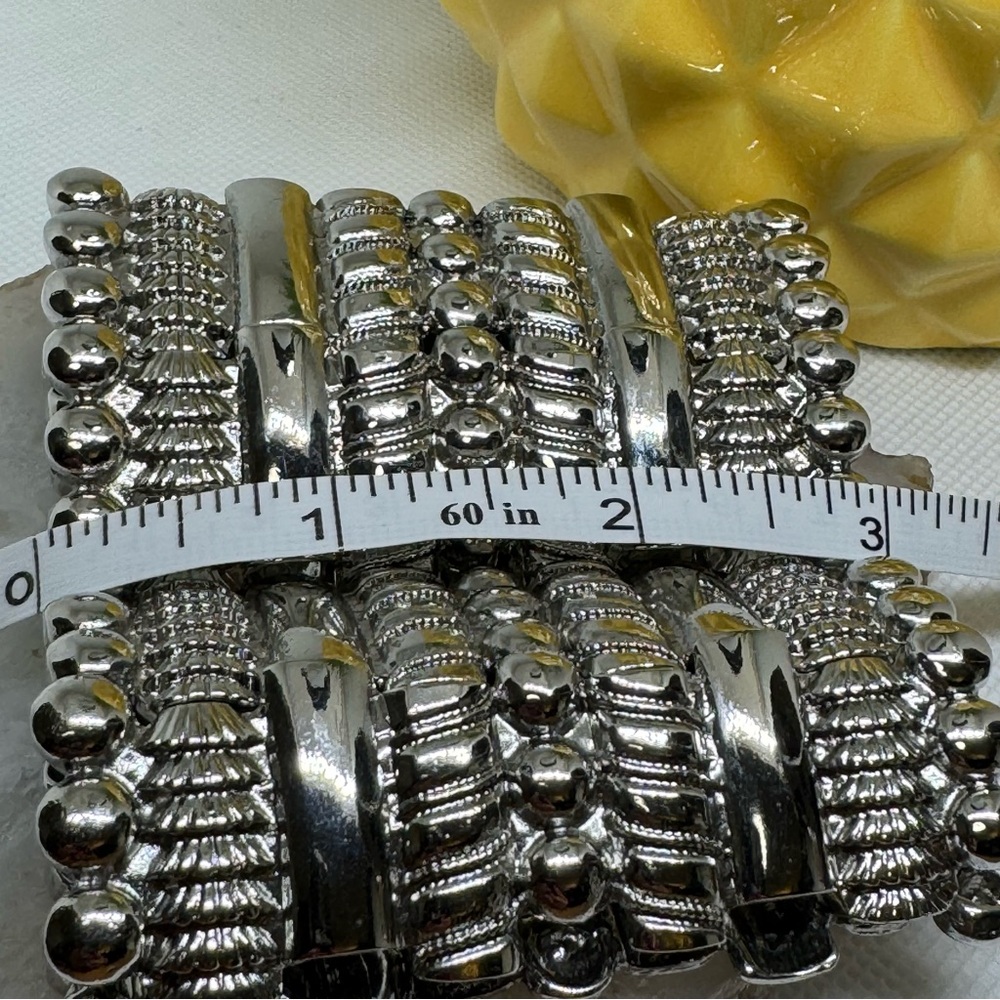 Statement Silvertone Panel Stretch Bracelet - image 4